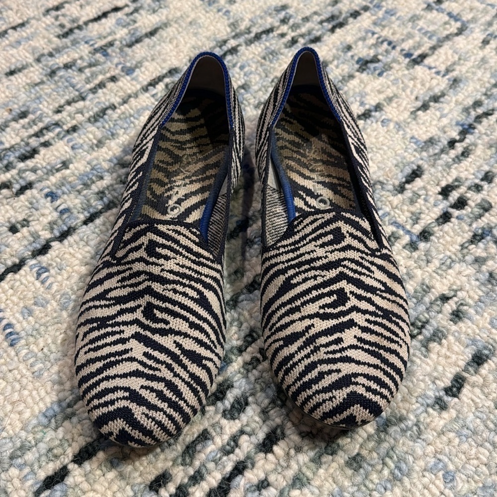 Rothy’s Rare Zebra Navy Blue Loafers